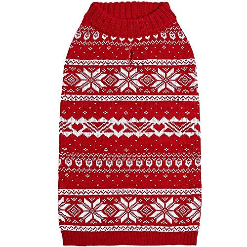 Blueberry Pet Christmas Fair Isle Mockneck Dog Sweater, Back Leng...