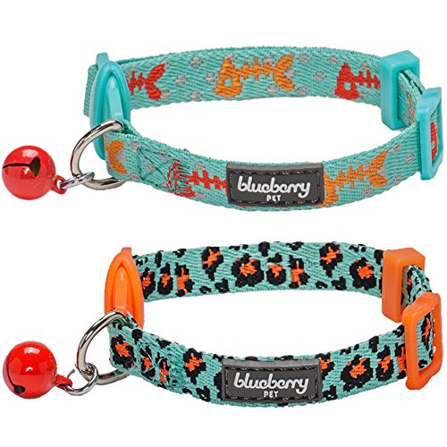 Blueberry Pet Pack of 2 Cat Collars, Hunting Expedition with Fish...
