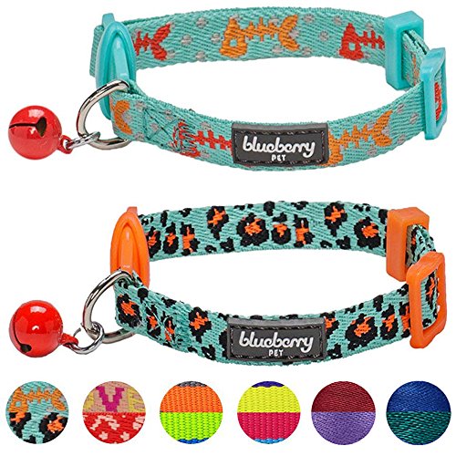 Blueberry Pet Pack of 2 Cat Collars, Hunting Expedition with Fish...