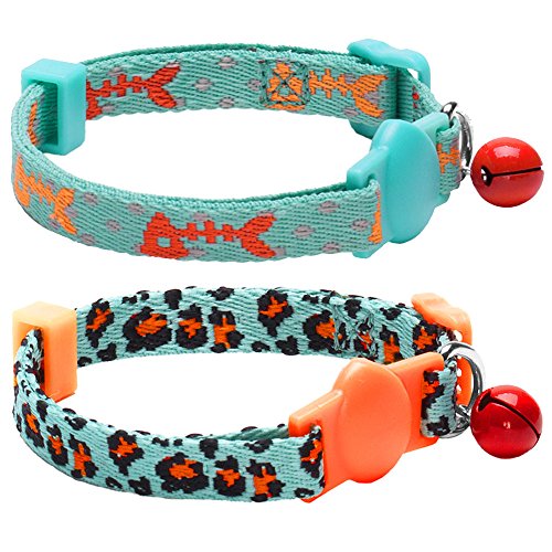 Blueberry Pet Pack of 2 Cat Collars, Hunting Expedition with Fish...