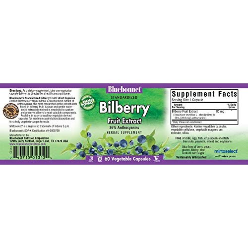BlueBonnet Bilberry Fruit Extract Supplement, 60 Count