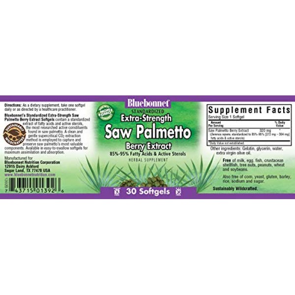 BlueBonnet Extra Strength Saw Palmetto Berry Extract Supplement, ...