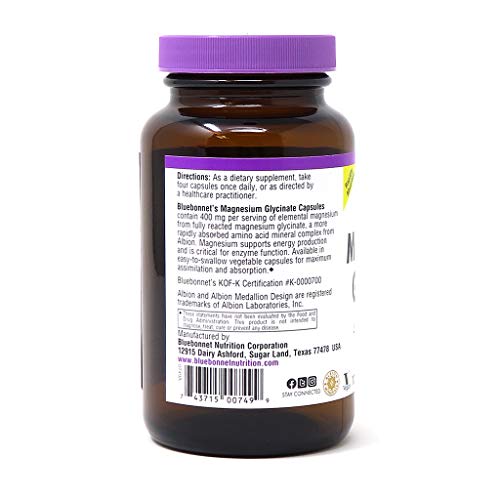 Bluebonnet Nutrition Magnesium Glycinate 400mg Maximum Absorption...