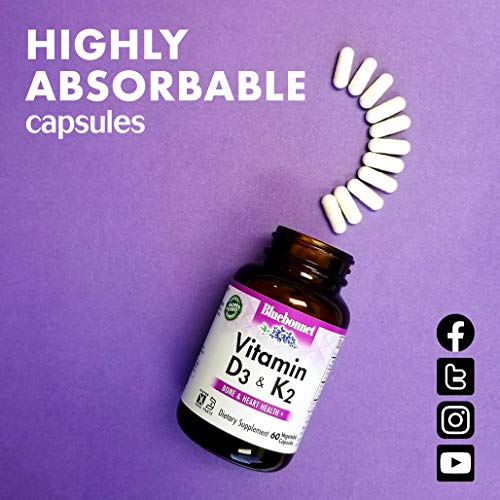 Bluebonnet Nutrition Vitamin D3 & K2, Soy-Free, for Strong-Health...