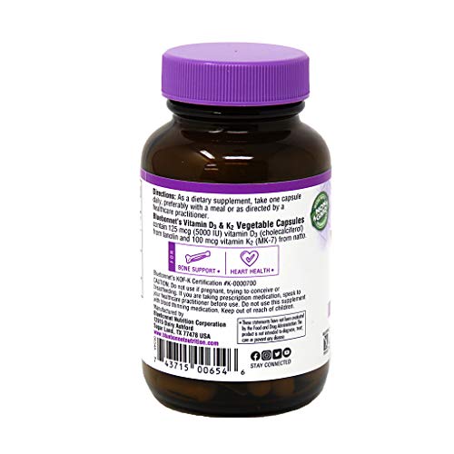 Bluebonnet Nutrition Vitamin D3 & K2, Soy-Free, for Strong-Health...