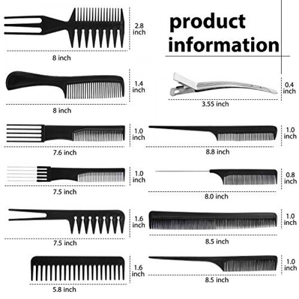 10 Pieces Hair Barber Styling Comb Set with 10 Pieces Duck Bill C...
