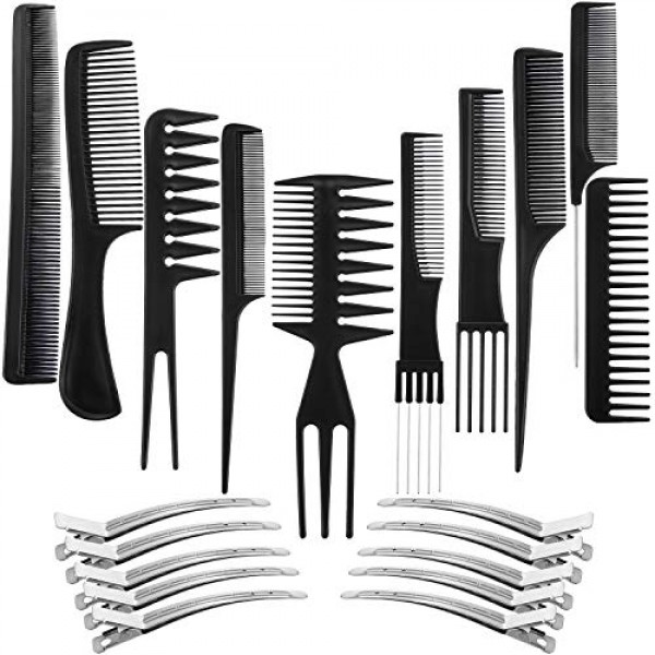 10 Pieces Hair Barber Styling Comb Set with 10 Pieces Duck Bill C...
