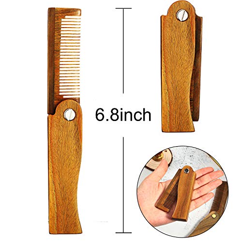 2 Packs Folding Wooden Comb Sandalwood Folding Beard Comb Fine To...