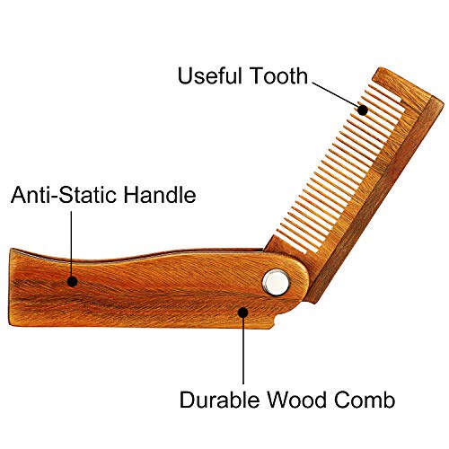 2 Packs Folding Wooden Comb Sandalwood Folding Beard Comb Fine To...