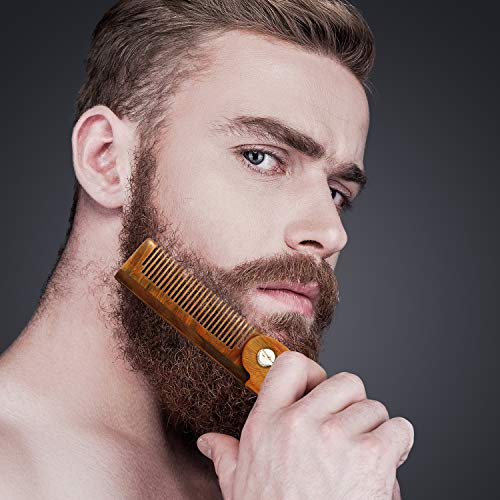 2 Packs Folding Wooden Comb Sandalwood Folding Beard Comb Fine To...