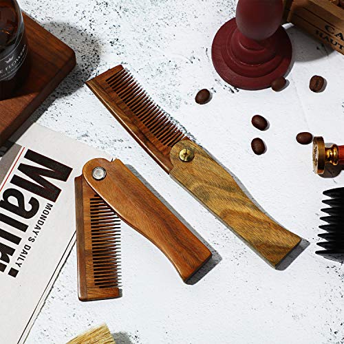 2 Packs Folding Wooden Comb Sandalwood Folding Beard Comb Fine To...