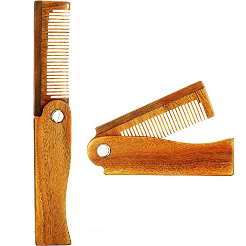 2 Packs Folding Wooden Comb Sandalwood Folding Beard Comb Fine To...