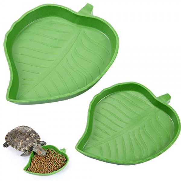 2 Pieces Leaf Reptile Food Water Bowl Plate Dish for Tortoise Cor...