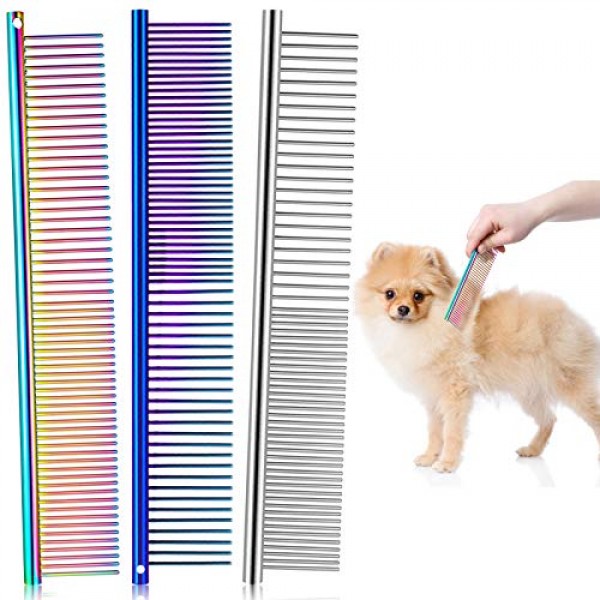 3 Pieces Pet Steel Combs, Pet Dog Cat Grooming Comb Multi-color D...
