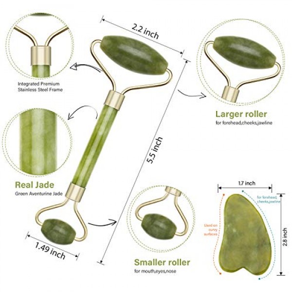 4 Pack Jade Roller Facial Ridged Roller Kits Skin Roller with 2 P...