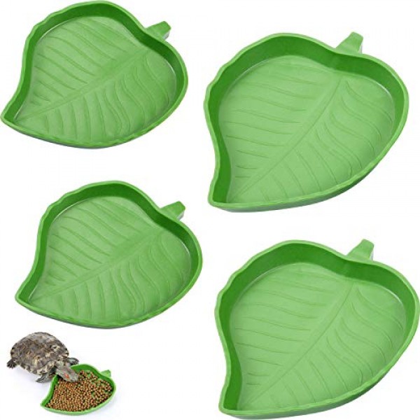 4 Pieces Leaf Reptile Food Water Bowl Plate Dish for Tortoise Cor...