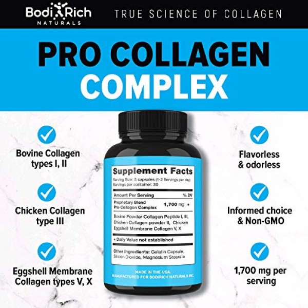 Collagen Peptides Pills - Premium 3400mg Capsules Types I, II, I...