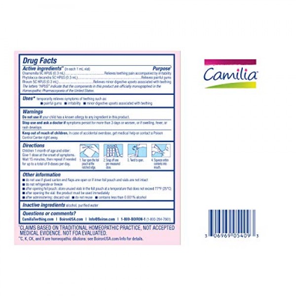 Boiron Camilia Teething Pain Relief 60 Doses 2 Packs of 30 Dose...