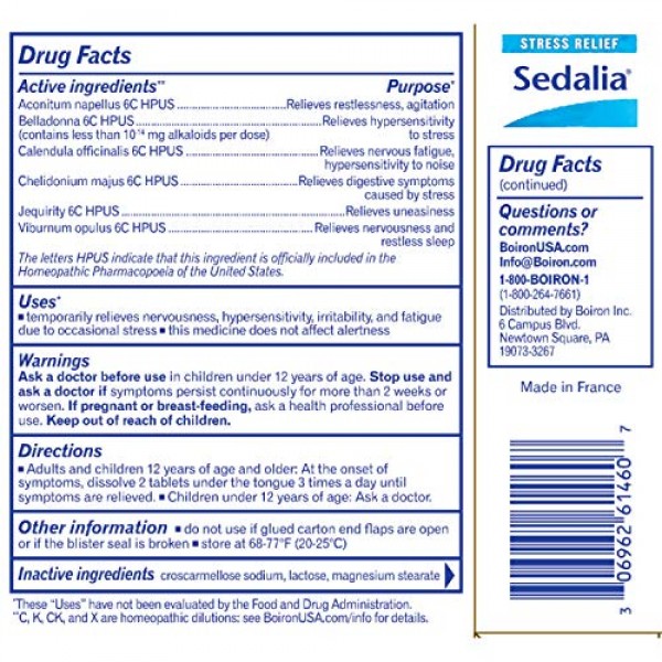Boiron Sedalia Tablets Homeopathic Medicine for Stress Relief, Fa...