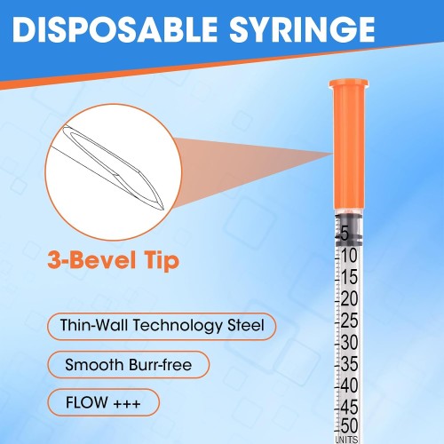 (U-100)-31G Syringes 5/16 Inch (8mm) 0.5ml/cc, Pack of 100