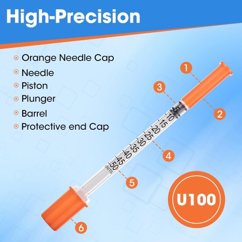 (U-100)-31G Syringes 5/16 Inch (8mm) 0.5ml/cc, Pack of 100
