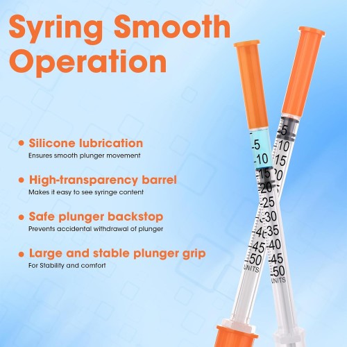 (U-100)-31G Syringes 5/16 Inch (8mm) 0.5ml/cc, Pack of 100