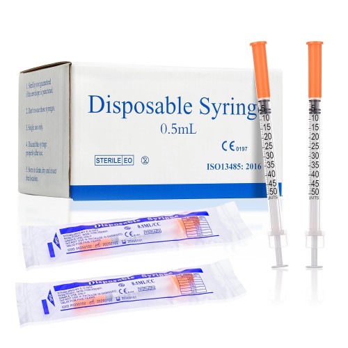 (U-100)-31G Syringes 5/16 Inch (8mm) 0.5ml/cc, Pack of 100