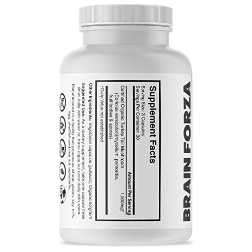 Brain Forza Organic Turkey Tail Mushroom Capsules, Mushroom Powde...