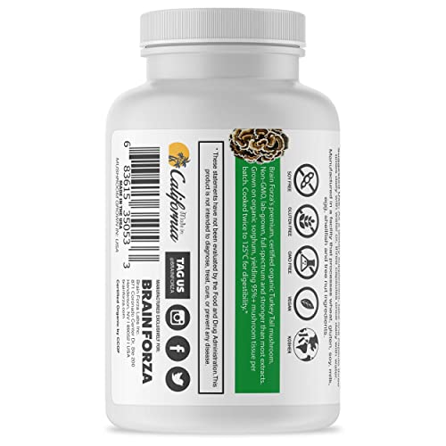 Brain Forza Organic Turkey Tail Mushroom Capsules, Mushroom Powde...
