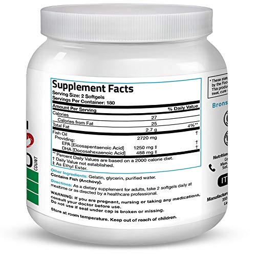 Bronson Omega 3 Fish Oil Triple Strength 2720 mg, High EPA 1250 m...