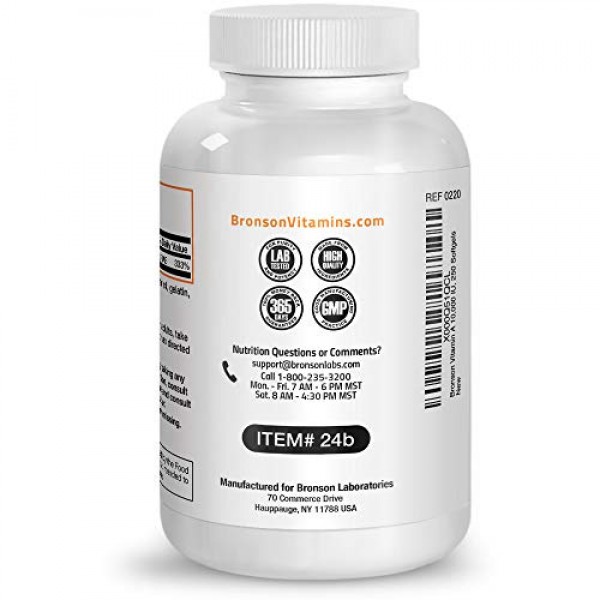 Bronson Vitamin A 10,000 IU Premium Non-GMO Formula Supports Heal...