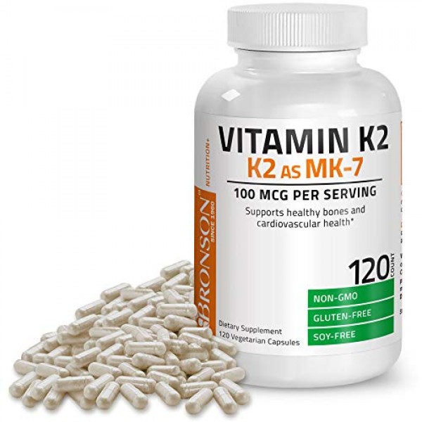 Bronson Vitamin K2 as MK-7 Menaquinone 100 mcg Non-GMO, 120 Capsules