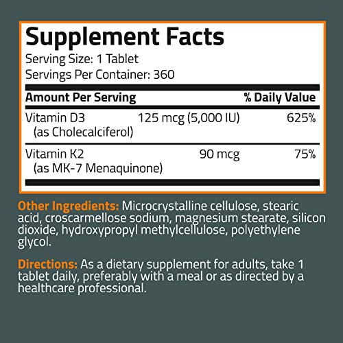 Bronson Vitamin K2 D3 MK7 Supplement Non-GMO Formula 5000IU 12...