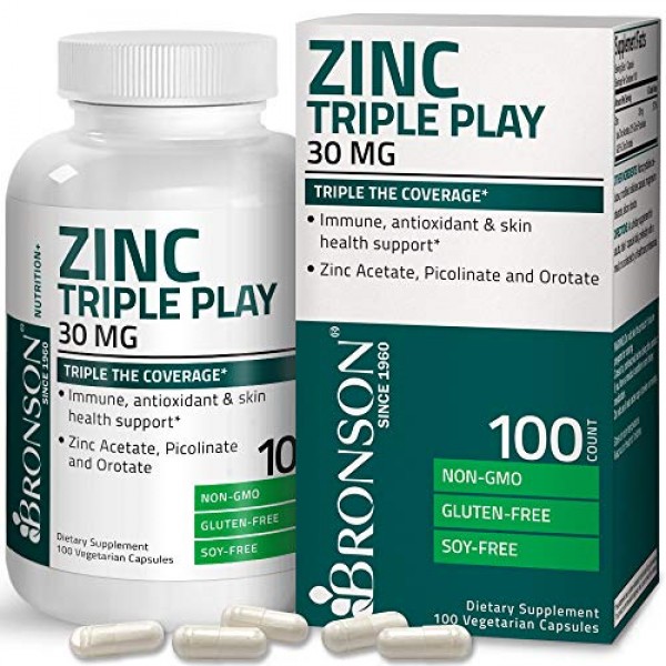 Bronson Zinc Triple Play 30 mg Triple Coverage Immune Support Zin...