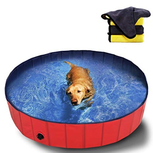 bubblestar 2PCS Foldable Dog Swimming Pool with Pets Towel,no Sli...