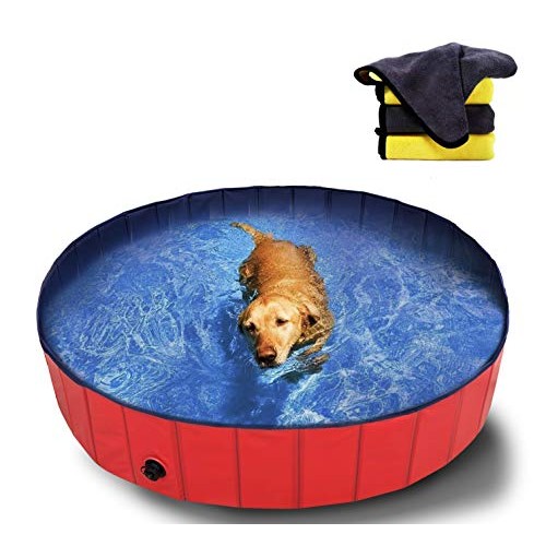 bubblestar 2PCS Foldable Dog Swimming Pool with Pets Towel,no Sli...
