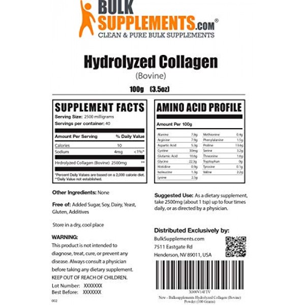 BulkSupplements.com Hydrolyzed Collagen Bovine Powder - Collage...