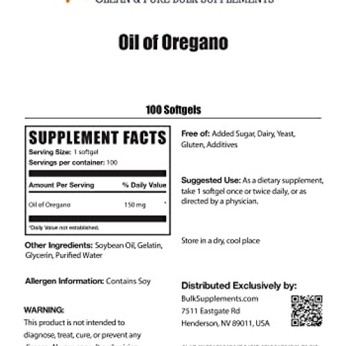 BulkSupplements.com Oil of Oregano Softgels - 150 mg - Oregano Es...