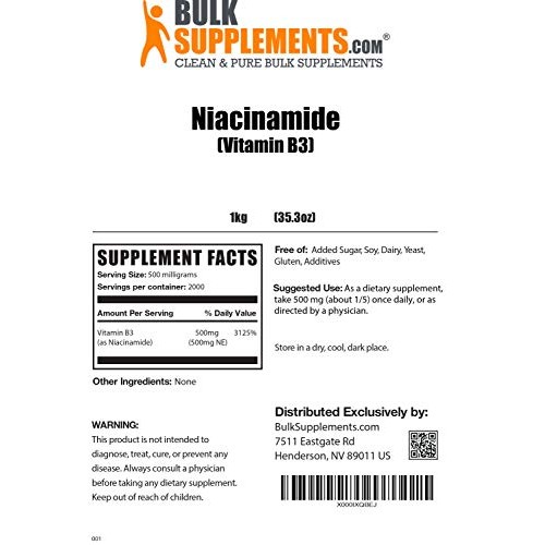 BulkSupplements.com Vitamin B3 Niacinamide - Niacinamide 500 mg...