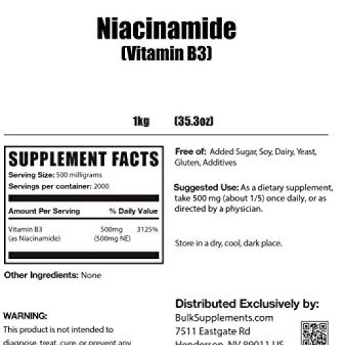 BulkSupplements.com Vitamin B3 Niacinamide - Niacinamide 500 mg...