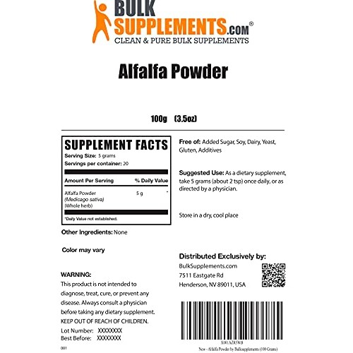 BulkSupplements.com Alfalfa Powder 100 Grams - 3.5 oz