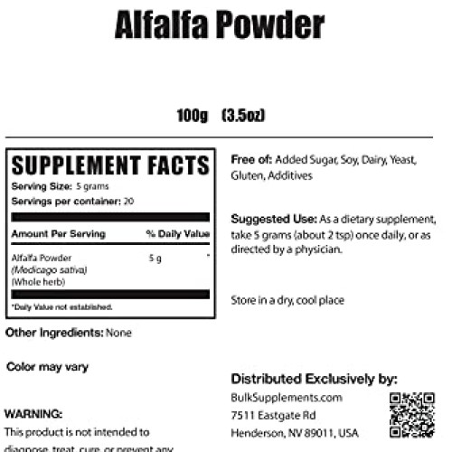BulkSupplements.com Alfalfa Powder 100 Grams - 3.5 oz