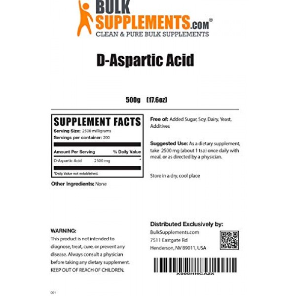 BulkSupplements.com D-Aspartic Acid DAA Powder - Muscle Buildin...