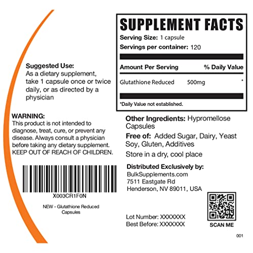 BulkSupplements.com Glutathione Reduced Capsules Reduced Glutath...