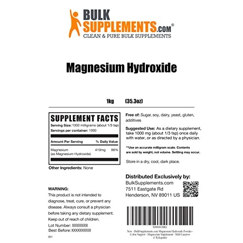 BulkSupplements.com Magnesium Hydroxide Powder - Magnesium Supple...