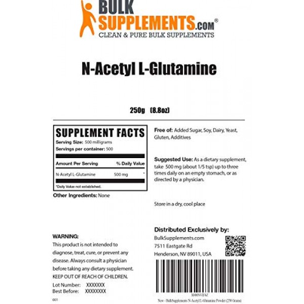 BulkSupplements.com N-Acetyl L-Glutamine Powder - Amino Acid Nutr...