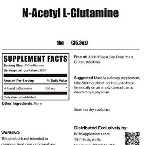 BulkSupplements.com N-Acetyl L-Glutamine Powder - Post Workout fo...