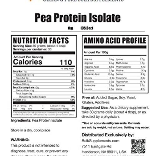 BulkSupplements.com Pea Protein Isolate Powder - Pea Protein Powd...