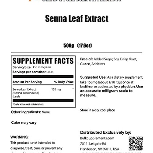 BulkSupplements.com Senna Leaf Extract - Natural Laxative - Herba...