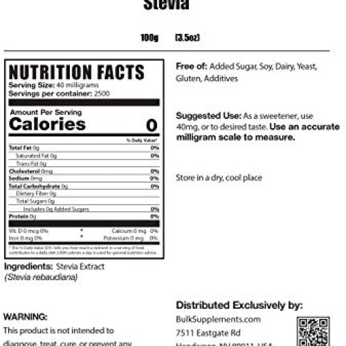 BulkSupplements.com Stevia Powder - Keto Sweetener - Sugar Substi...